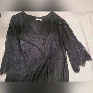 Boho black lace-style long maxi with decorative sleeves. Sz 24